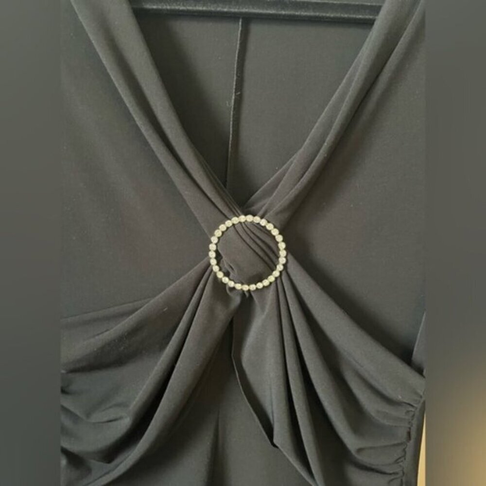 Michael Kors Black Long Sleeve Rhinestone Ring Midi Dress Y2K Glam Party LBD - Picture 5 of 6